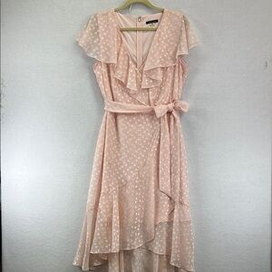 TOMMY HILFIGER Women’s Dress Sz 14 Pink Sheer Lined Surplice Neckline Tie NWOT